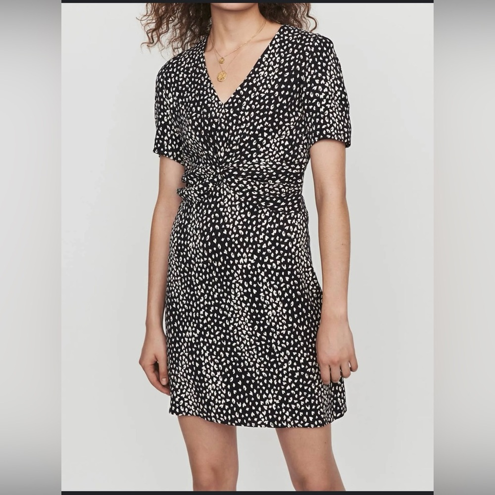 Maje Black and White Mini Dress size 38 short sleeve V neck